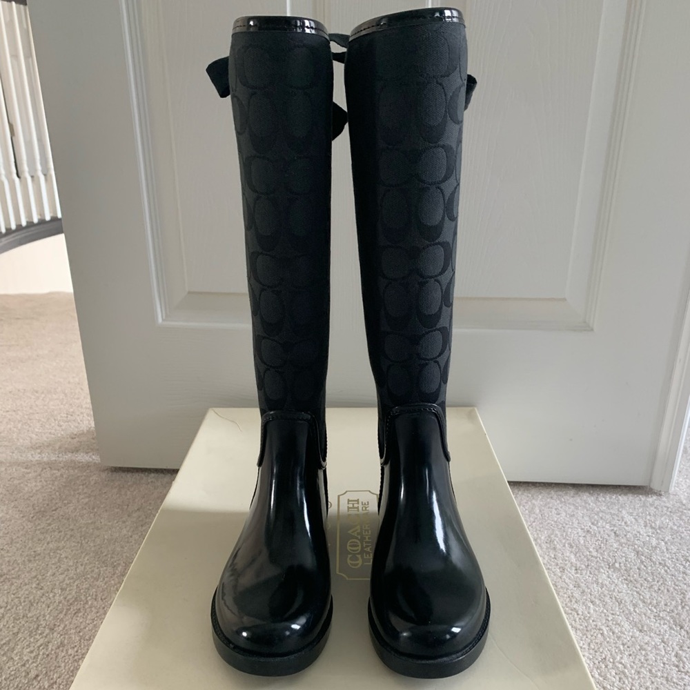 New Coach Tristee Black Sig C Rubber Rain Boots Us Size: 6MB Medium - 6